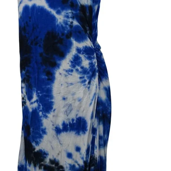Cato Blue Tie Dye Maxi Tank Dress Women Size MP Slits Strappy Neckline Ruched - Picture 4 of 12